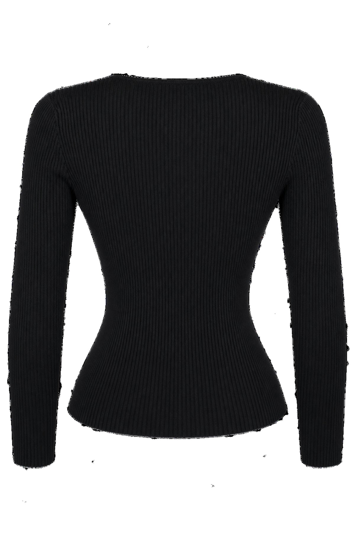 Black Ribbed Knit Zip-Front Fitted Cardigan
