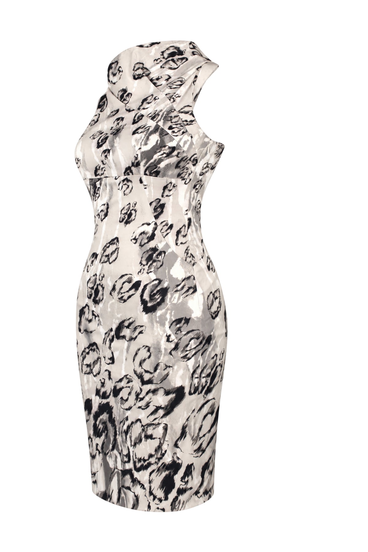 Karen Millen Grey Abstract Print Halter Pencil Dress