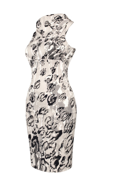 Karen Millen Grey Abstract Print Halter Pencil Dress