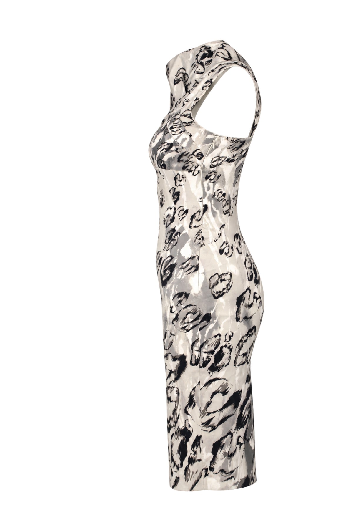Karen Millen Grey Abstract Print Halter Pencil Dress