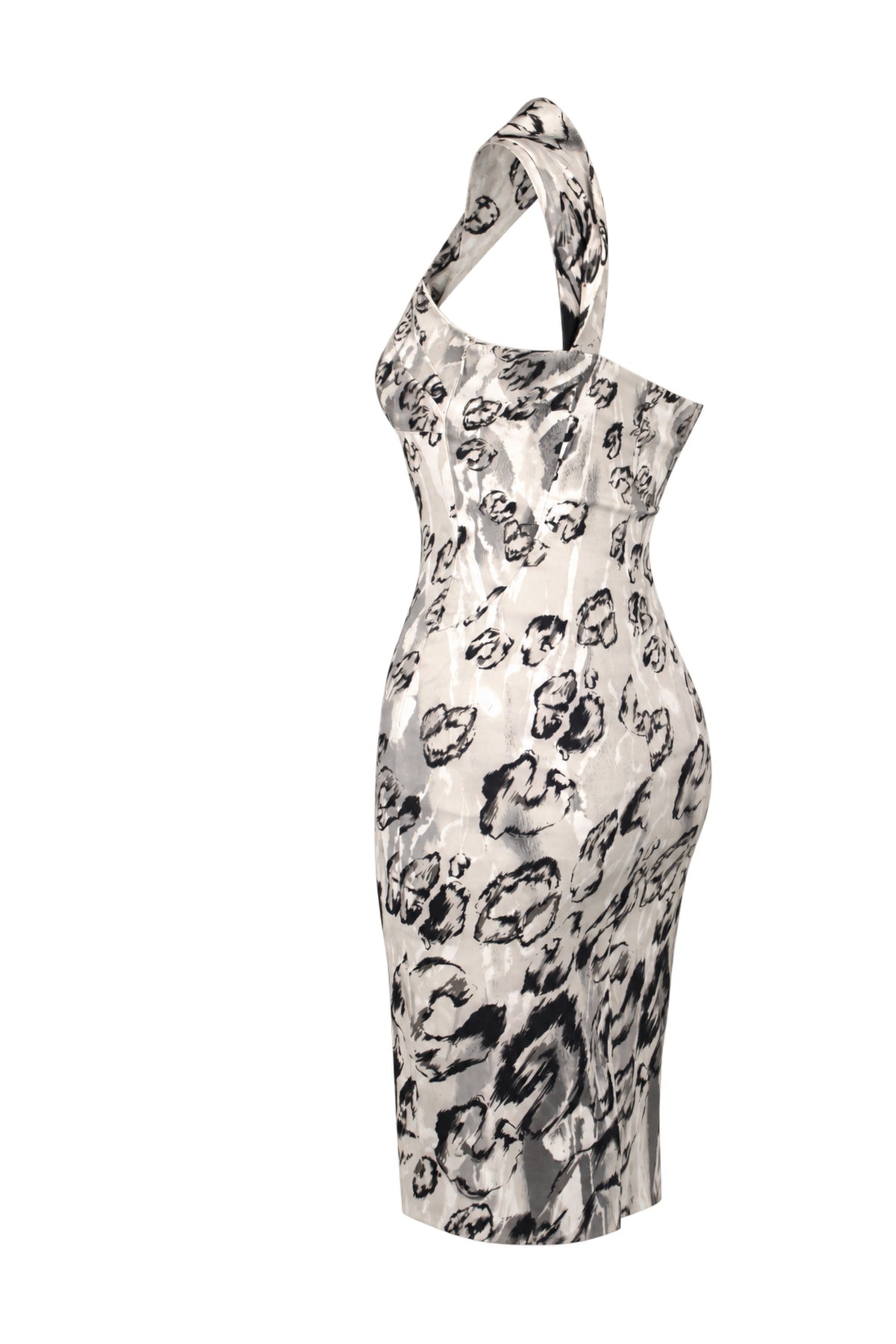 Karen Millen Grey Abstract Print Halter Pencil Dress