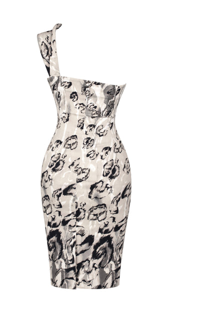 Karen Millen Grey Abstract Print Halter Pencil Dress