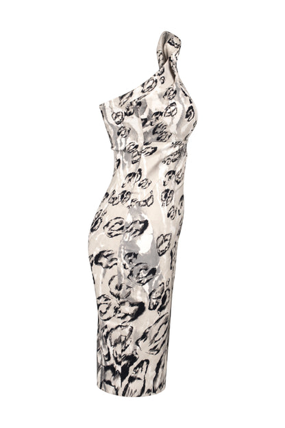 Karen Millen Grey Abstract Print Halter Pencil Dress