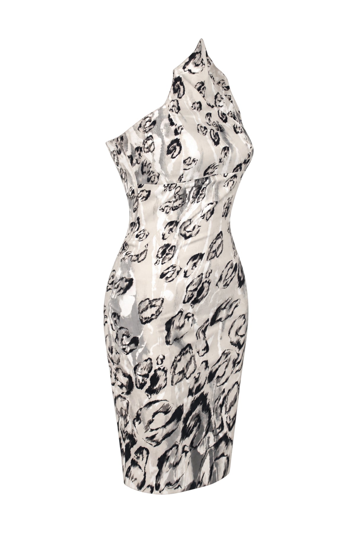 Karen Millen Grey Abstract Print Halter Pencil Dress
