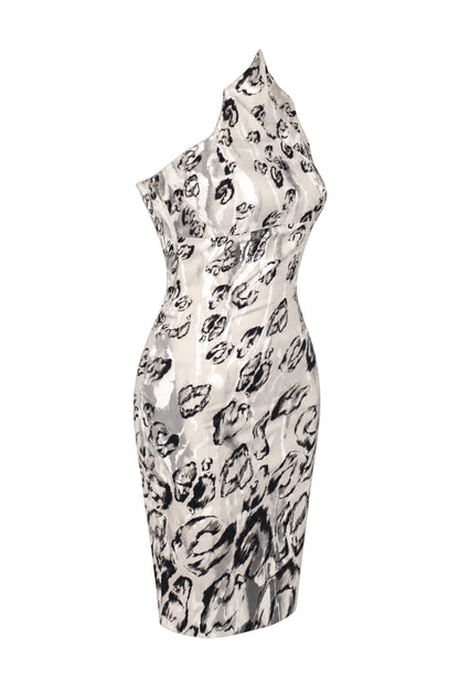 Karen Millen Grey Abstract Print Halter Pencil Dress
