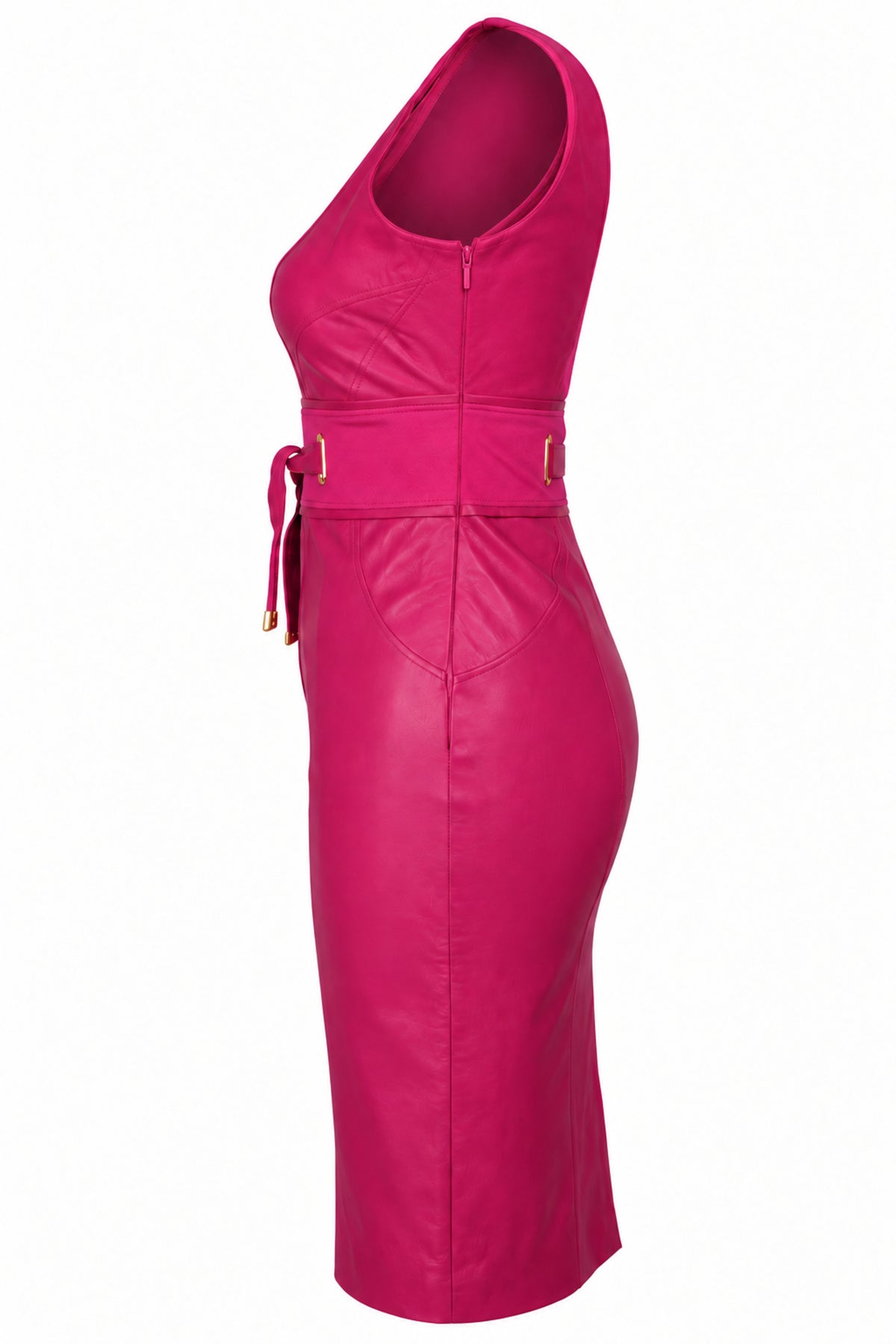 Versace Fuchsia Leather and Knit Belted Sheath Dress