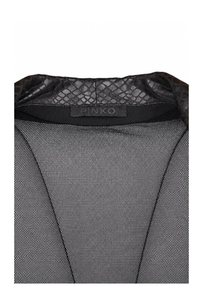 Pinko Black Sheer Mesh Tuxedo Blazer with Snake-Effect Lapels