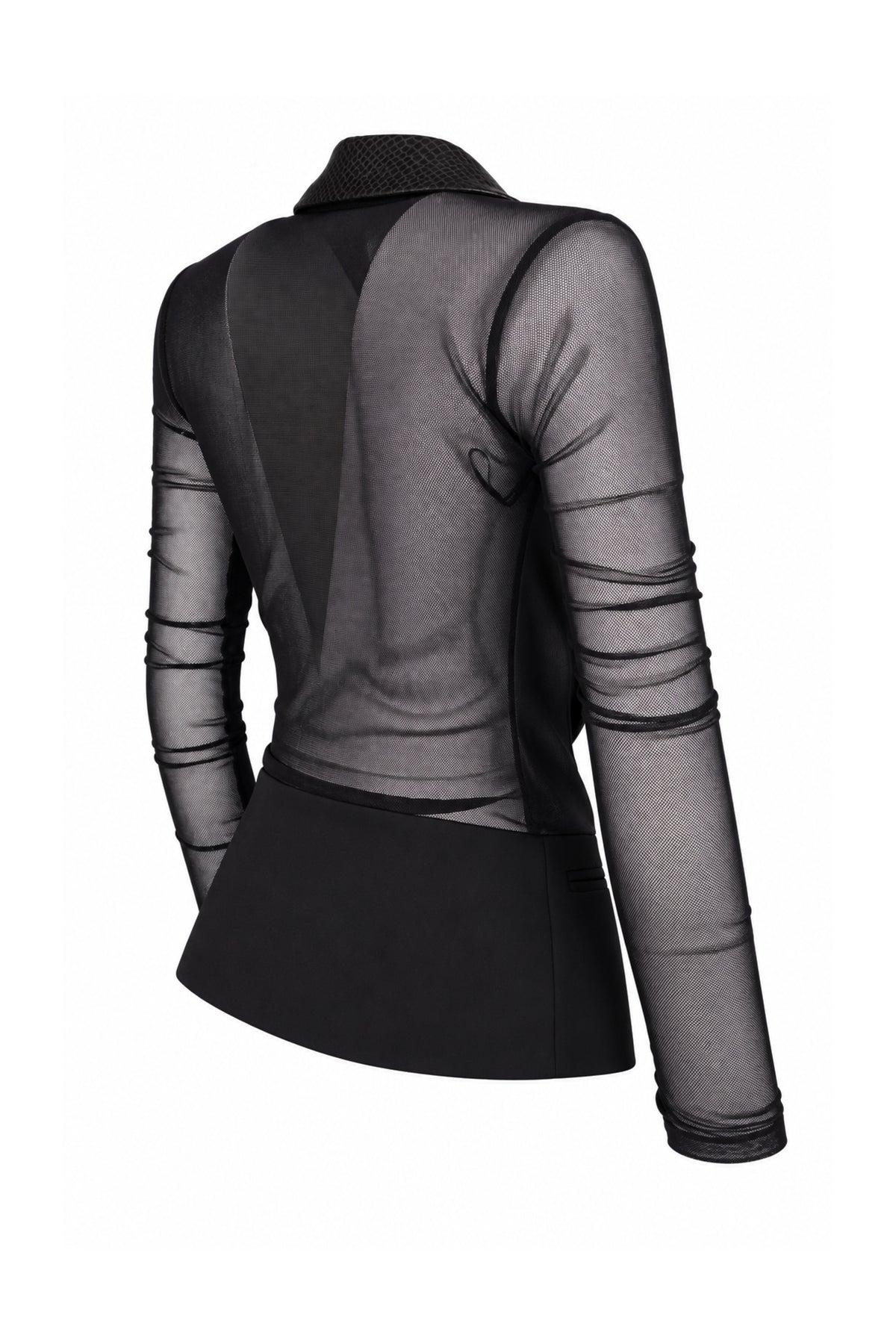 Pinko Black Sheer Mesh Tuxedo Blazer with Snake-Effect Lapels