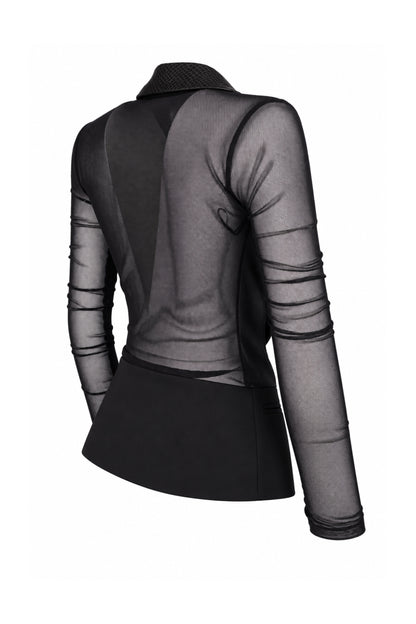 Pinko Black Sheer Mesh Tuxedo Blazer with Snake-Effect Lapels