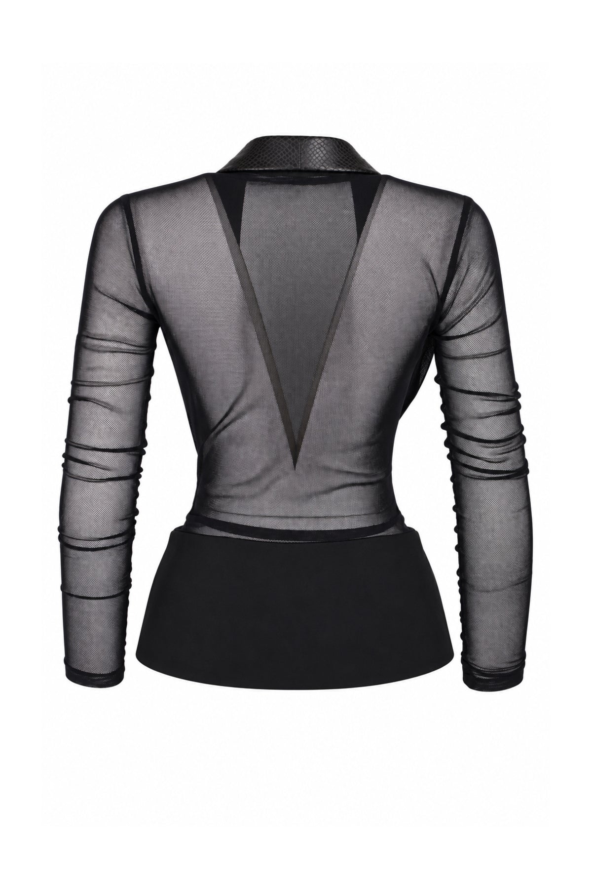 Pinko Black Sheer Mesh Tuxedo Blazer with Snake-Effect Lapels