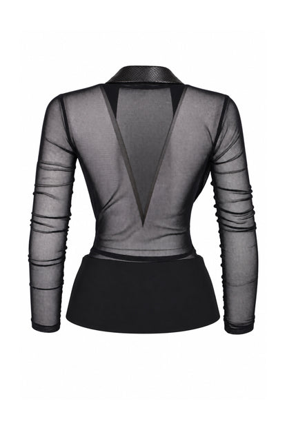 Pinko Black Sheer Mesh Tuxedo Blazer with Snake-Effect Lapels