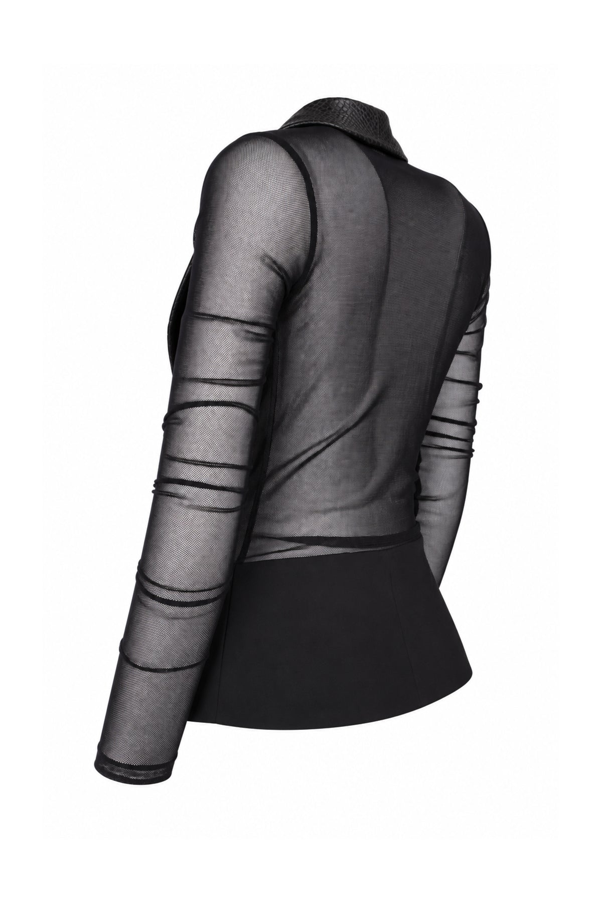 Pinko Black Sheer Mesh Tuxedo Blazer with Snake-Effect Lapels