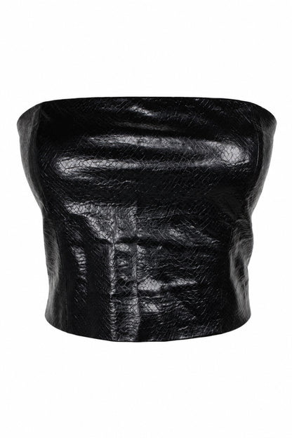 Rotate Birger Christensen Black Faux Leather Strapless Zip Top