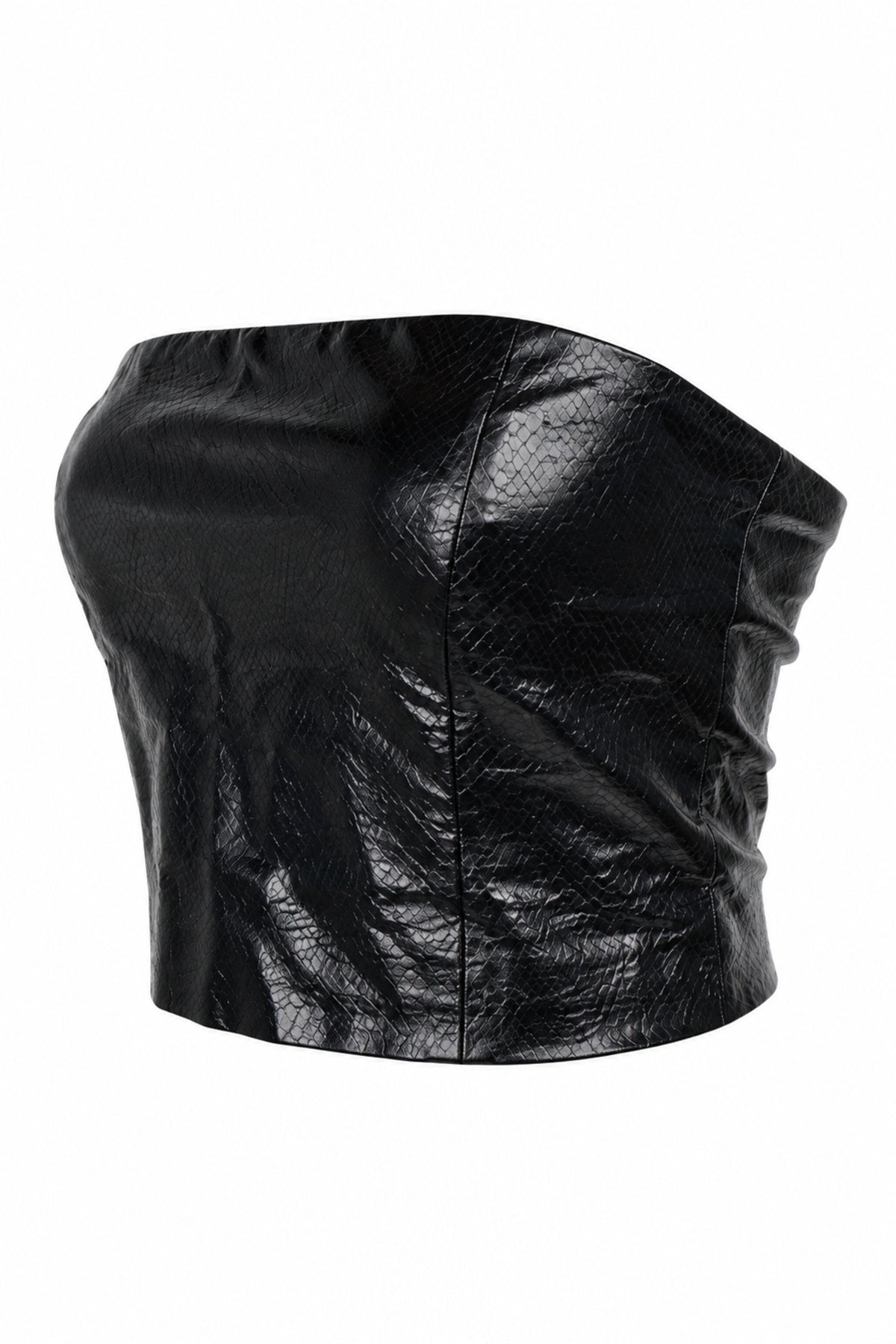 Rotate Birger Christensen Black Faux Leather Strapless Zip Top