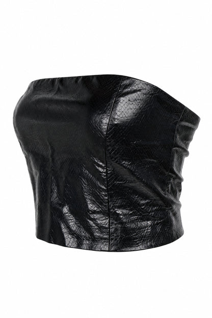 Rotate Birger Christensen Black Faux Leather Strapless Zip Top