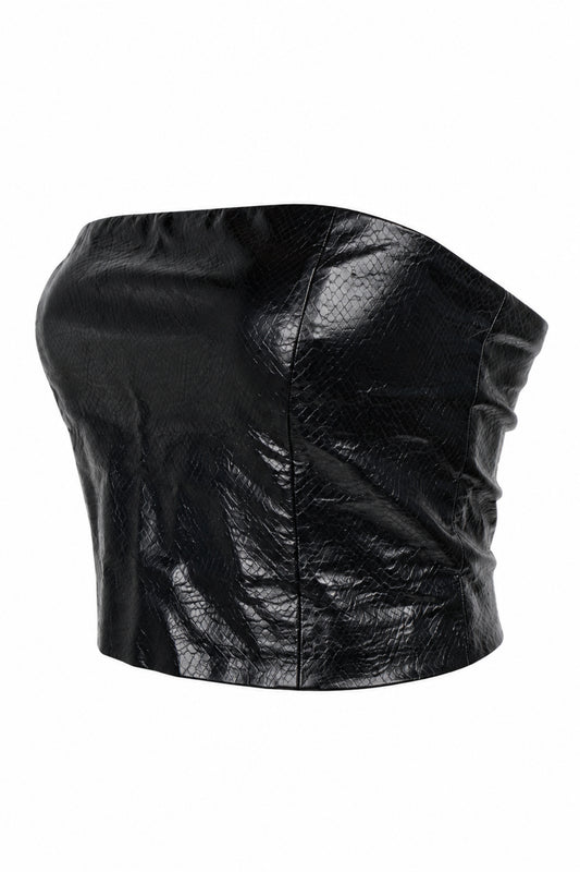 Rotate Birger Christensen Black Faux Leather Strapless Zip Top