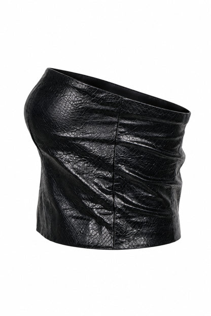 Rotate Birger Christensen Black Faux Leather Strapless Zip Top