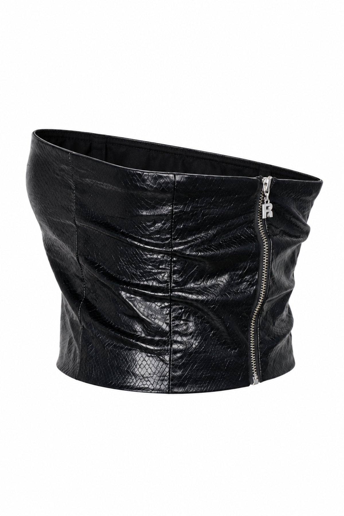 Rotate Birger Christensen Black Faux Leather Strapless Zip Top