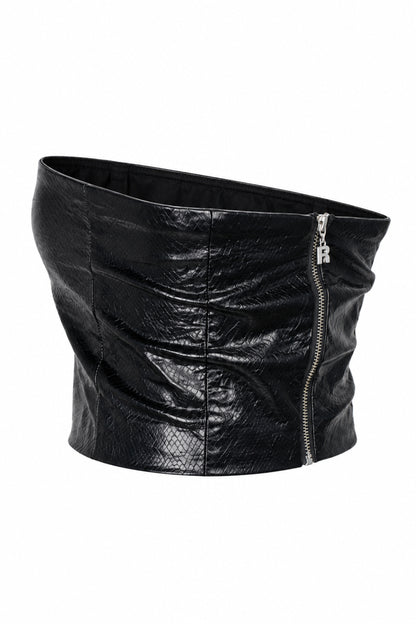 Rotate Birger Christensen Black Faux Leather Strapless Zip Top
