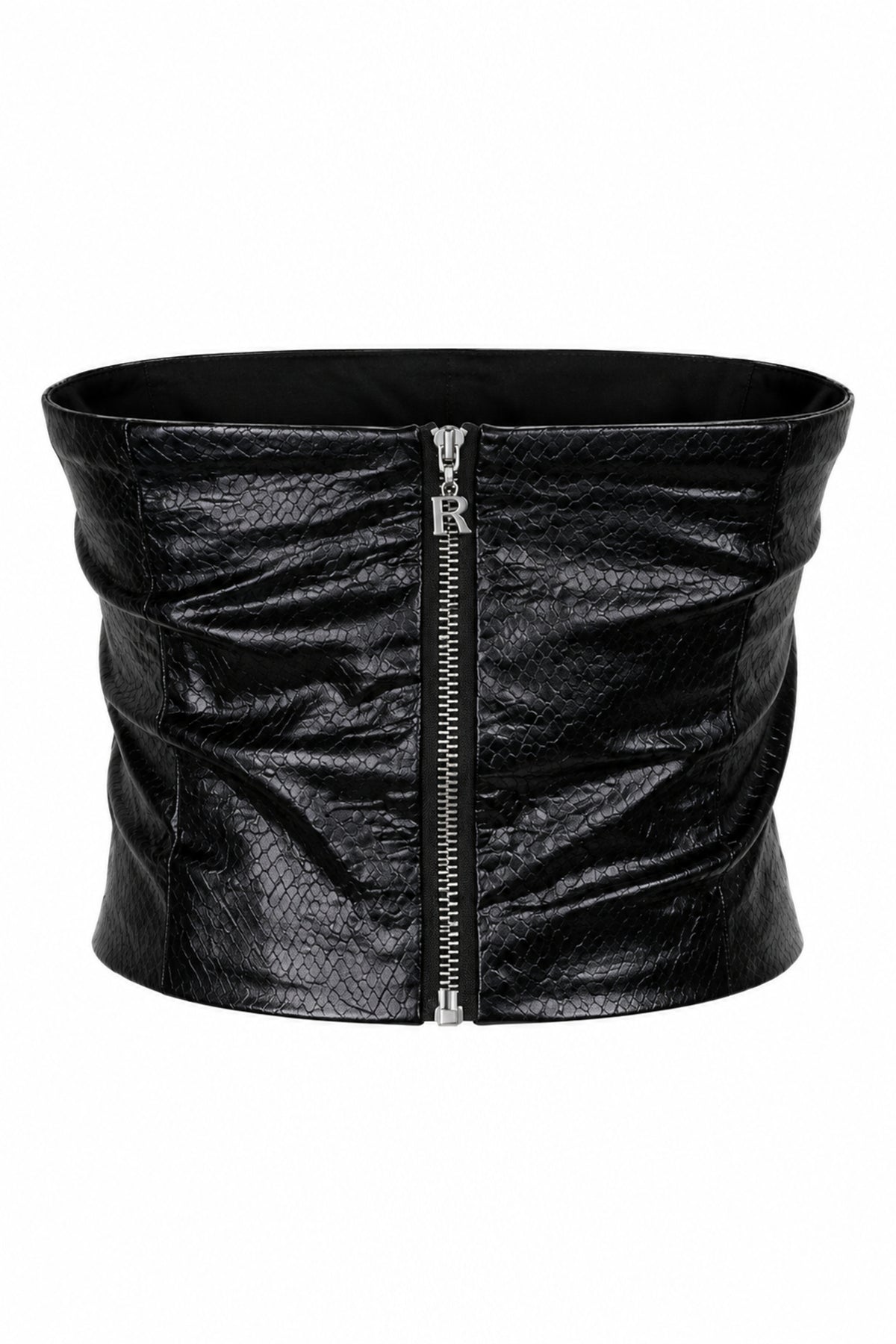 Rotate Birger Christensen Black Faux Leather Strapless Zip Top
