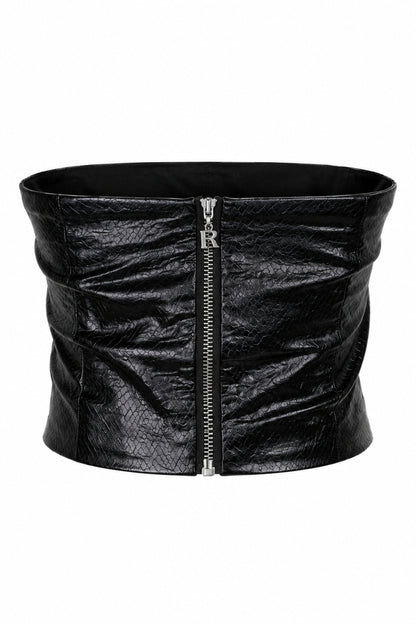 Rotate Birger Christensen Black Faux Leather Strapless Zip Top