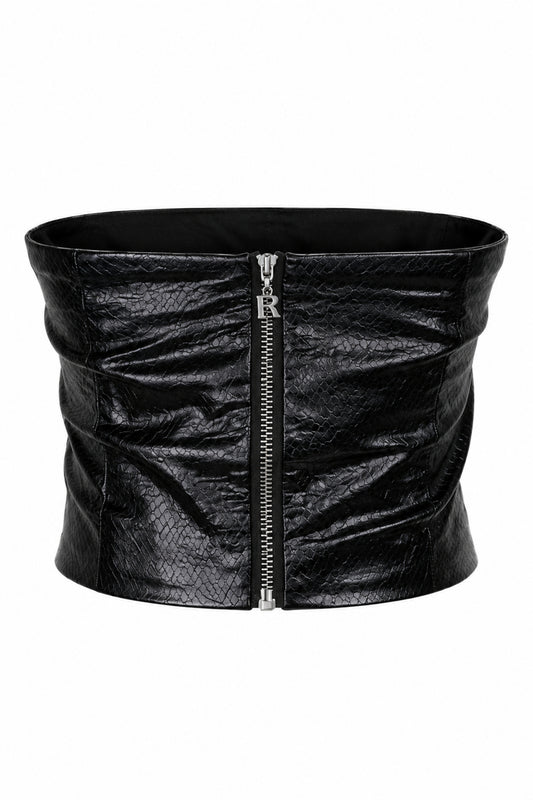 Rotate Birger Christensen Black Faux Leather Strapless Zip Top