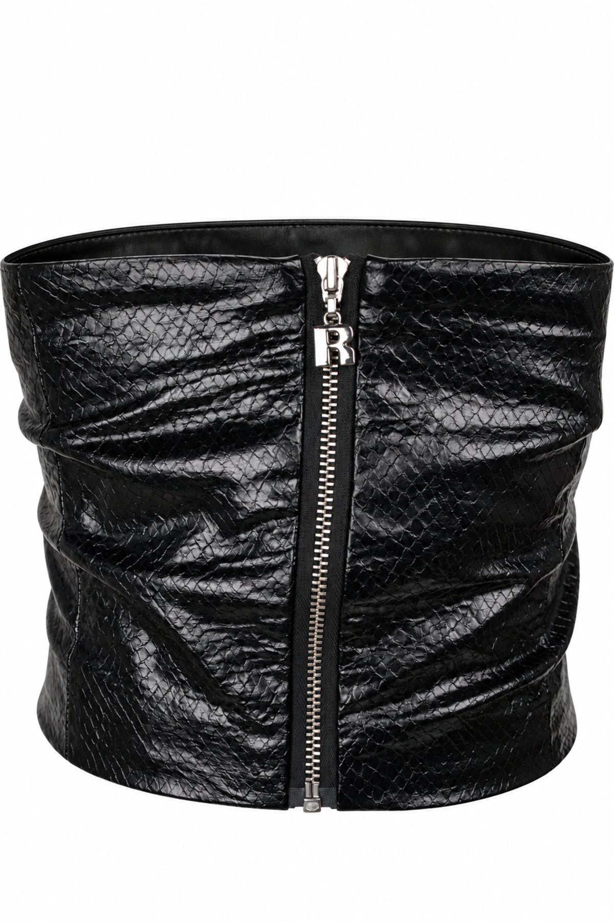 Rotate Birger Christensen Black Faux Leather Strapless Zip Top