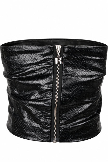 Rotate Birger Christensen Black Faux Leather Strapless Zip Top