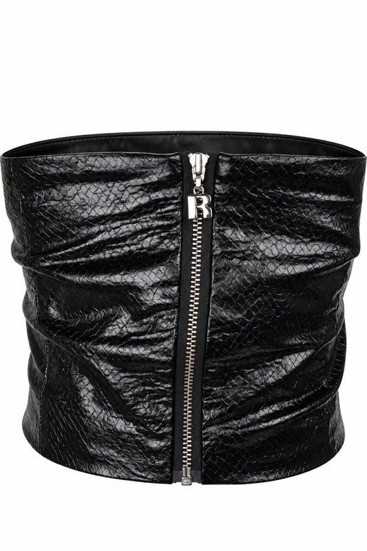 Rotate Birger Christensen Black Faux Leather Strapless Zip Top