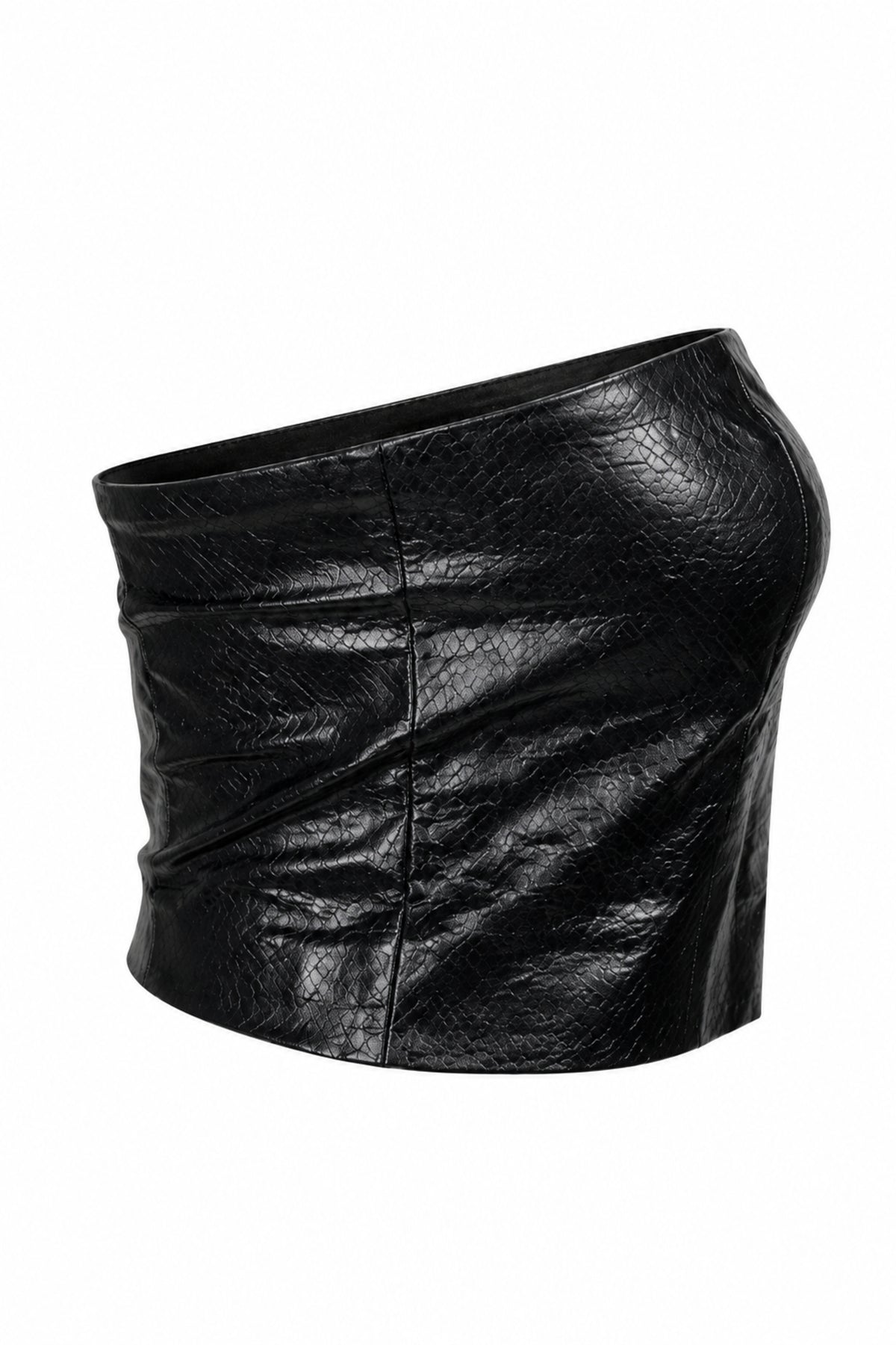 Rotate Birger Christensen Black Faux Leather Strapless Zip Top