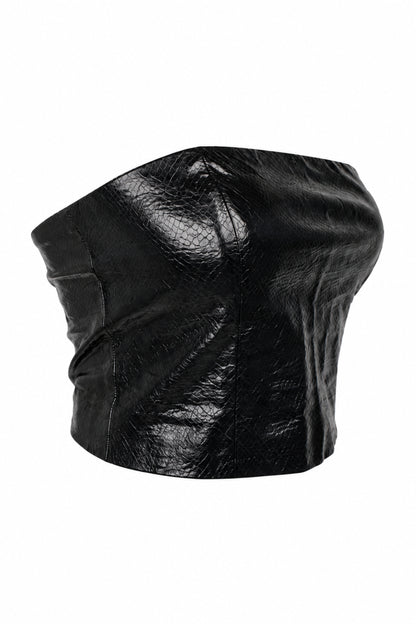 Rotate Birger Christensen Black Faux Leather Strapless Zip Top