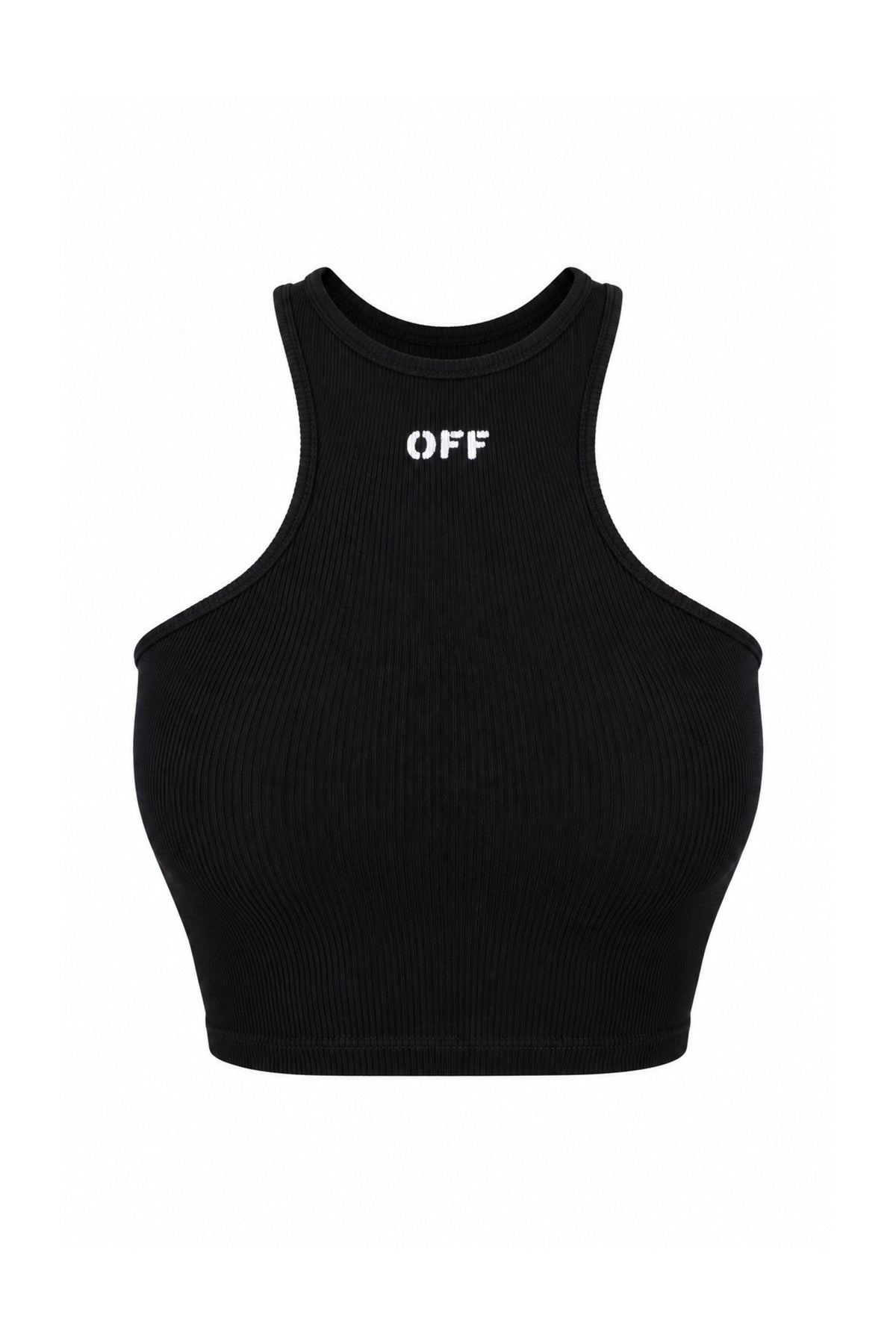Off-White Black Ribbed Logo Racer Crop Top