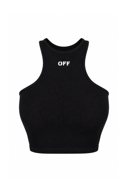Off-White Black Ribbed Logo Racer Crop Top