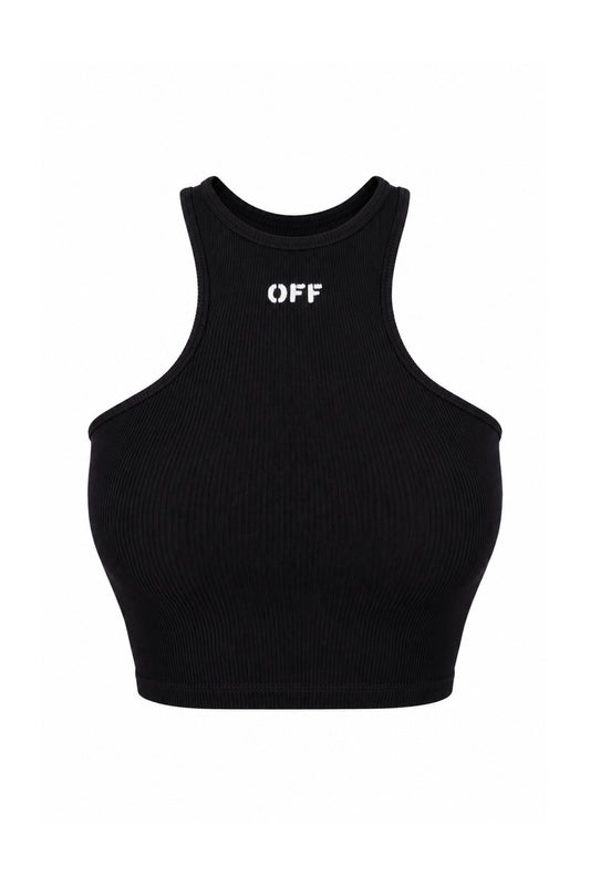 Off-White Black Ribbed Logo Racer Crop Top