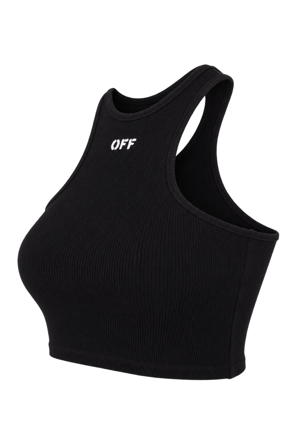 Off-White Black Ribbed Logo Racer Crop Top