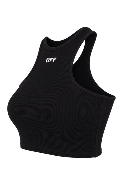 Off-White Black Ribbed Logo Racer Crop Top