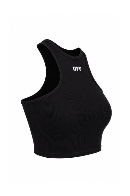 Off-White Black Ribbed Logo Racer Crop Top