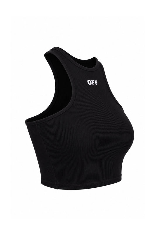 Off-White Black Ribbed Logo Racer Crop Top