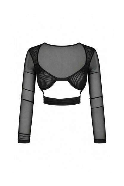 Kikiriki Black Sheer Mesh Underwire Shrug Crop Top
