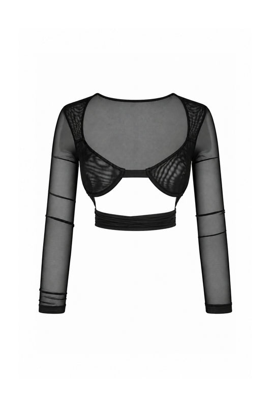 Kikiriki Black Sheer Mesh Underwire Shrug Crop Top