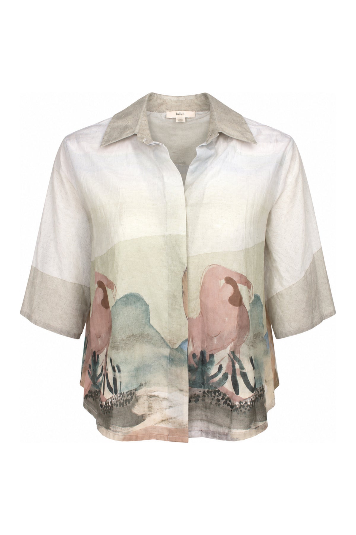 Laika Watercolour Landscape Print Cotton Shirt