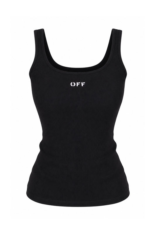 Off-White Black Ribbed Logo Tank Top