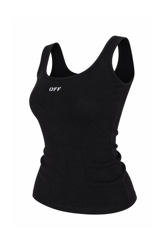 Off-White Black Ribbed Logo Tank Top