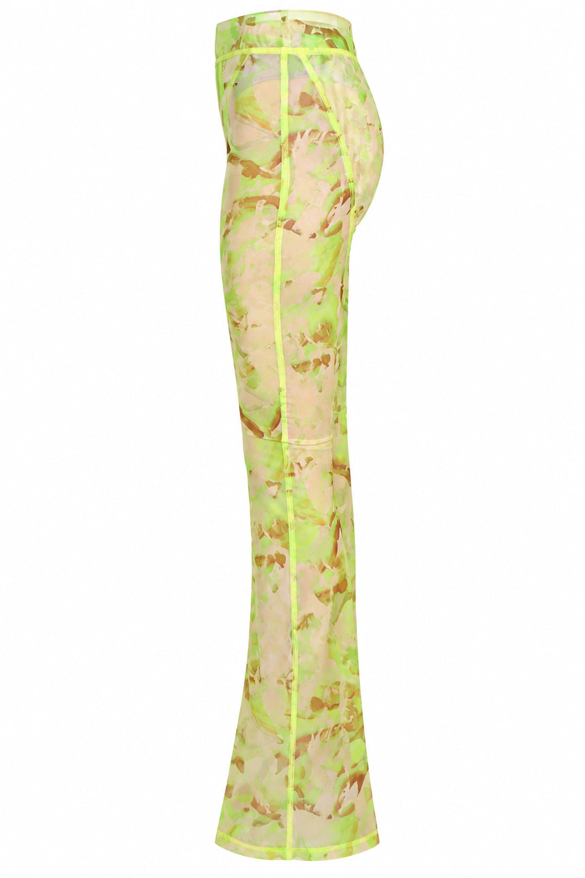 Khela Green Printed Sheer Mesh Flared Trousers