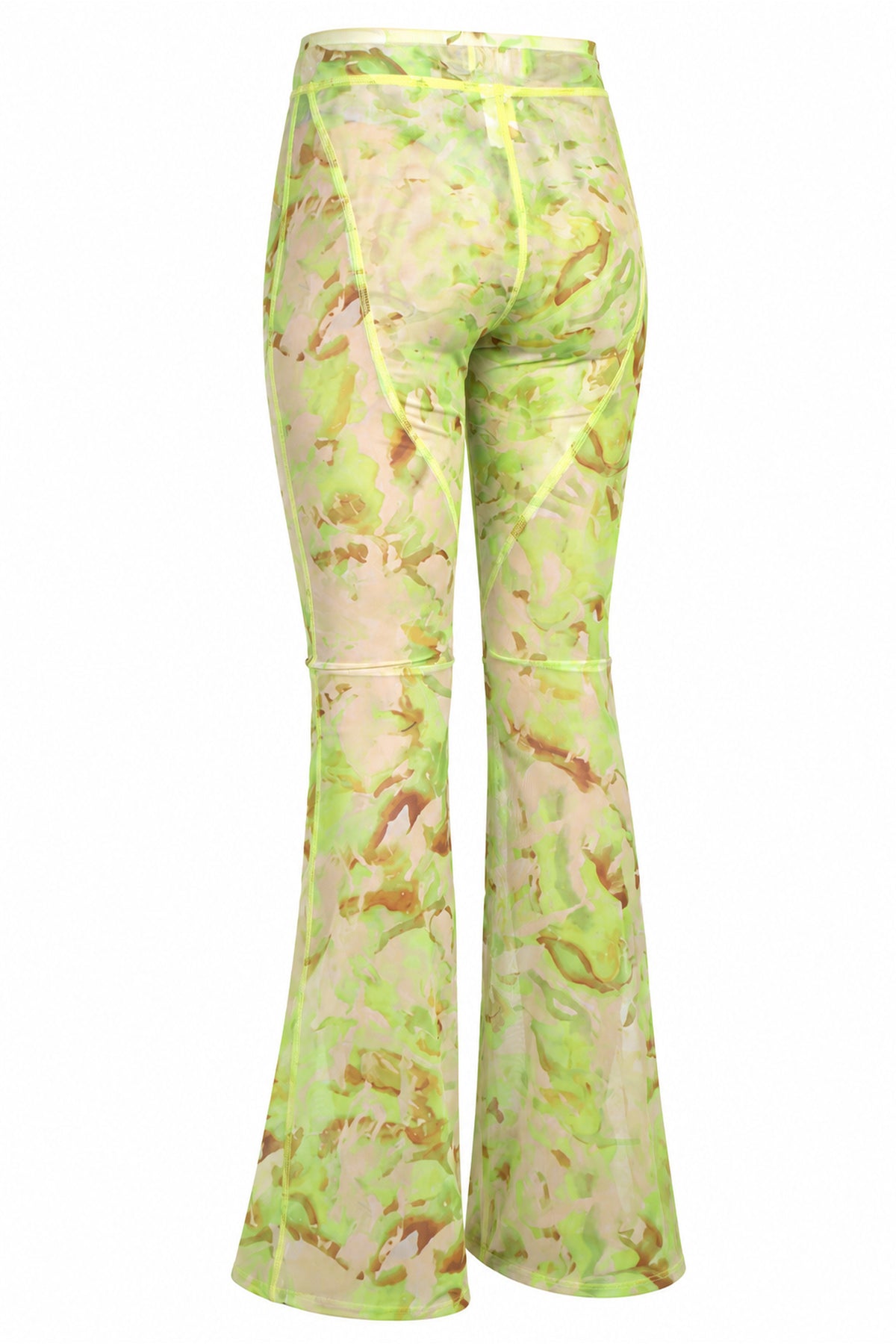 Khela Green Printed Sheer Mesh Flared Trousers