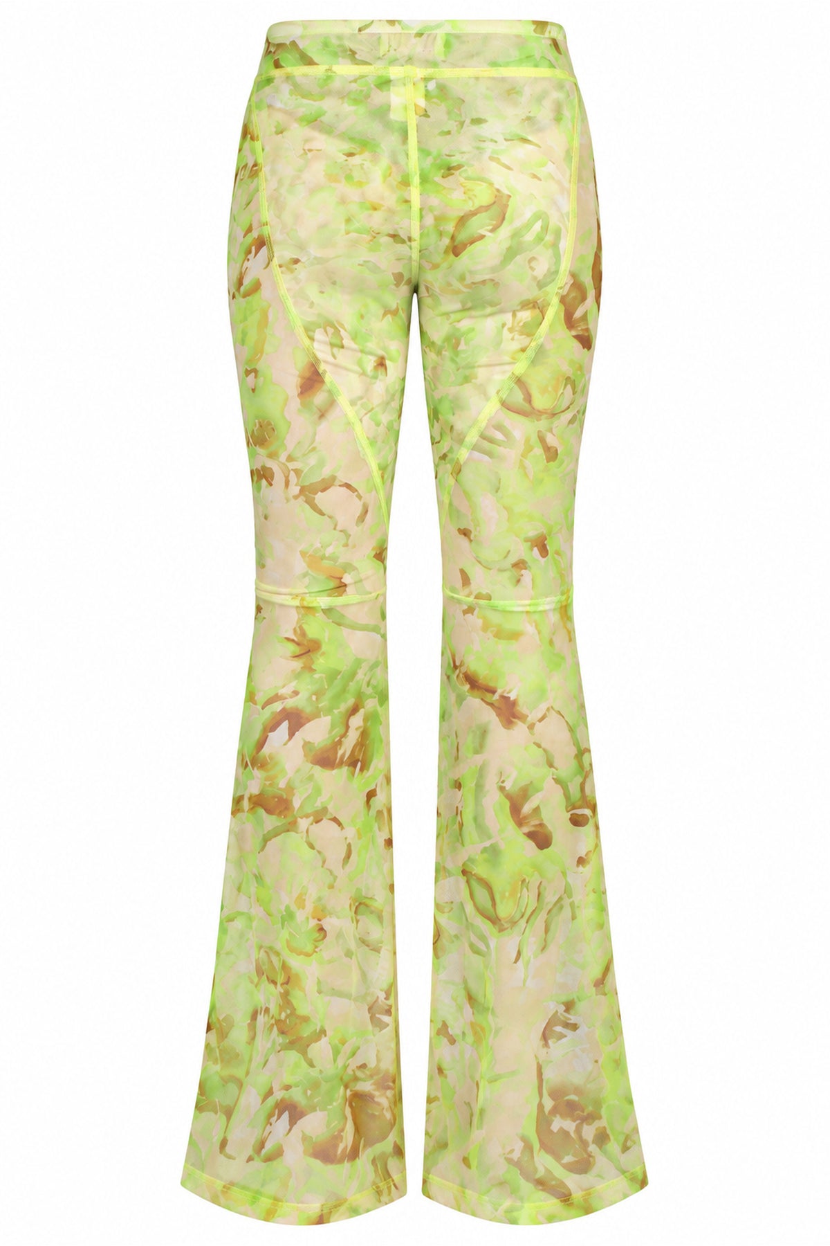 Khela Green Printed Sheer Mesh Flared Trousers
