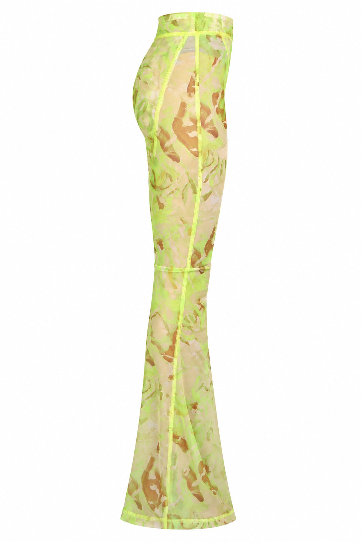 Khela Green Printed Sheer Mesh Flared Trousers
