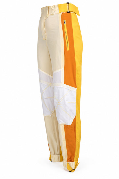 Stella McCartney Yellow Colour-Block Silk Cargo Trousers