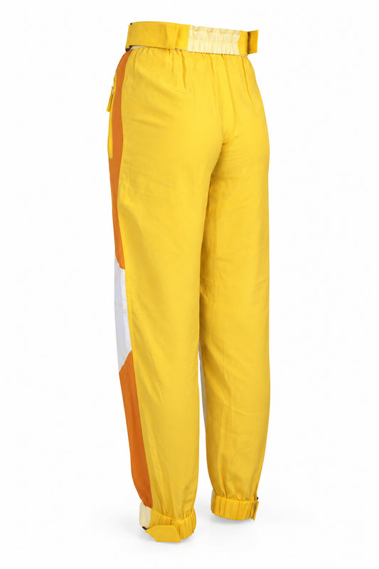 Stella McCartney Yellow Colour-Block Silk Cargo Trousers