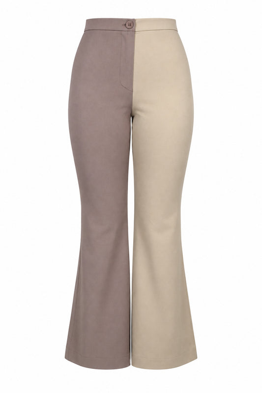 Tiny Two-Tone Taupe and Cream Flared Trousers